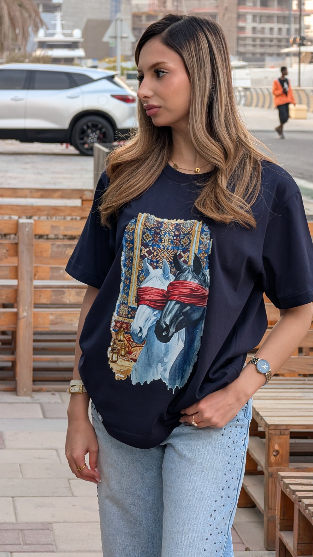 Two Horses Tee - Navy Blue