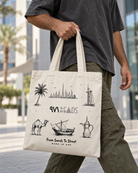 971 Threads canvas tote bag with English and Arabic 971 logo, From Sands To Street, Made in UAE